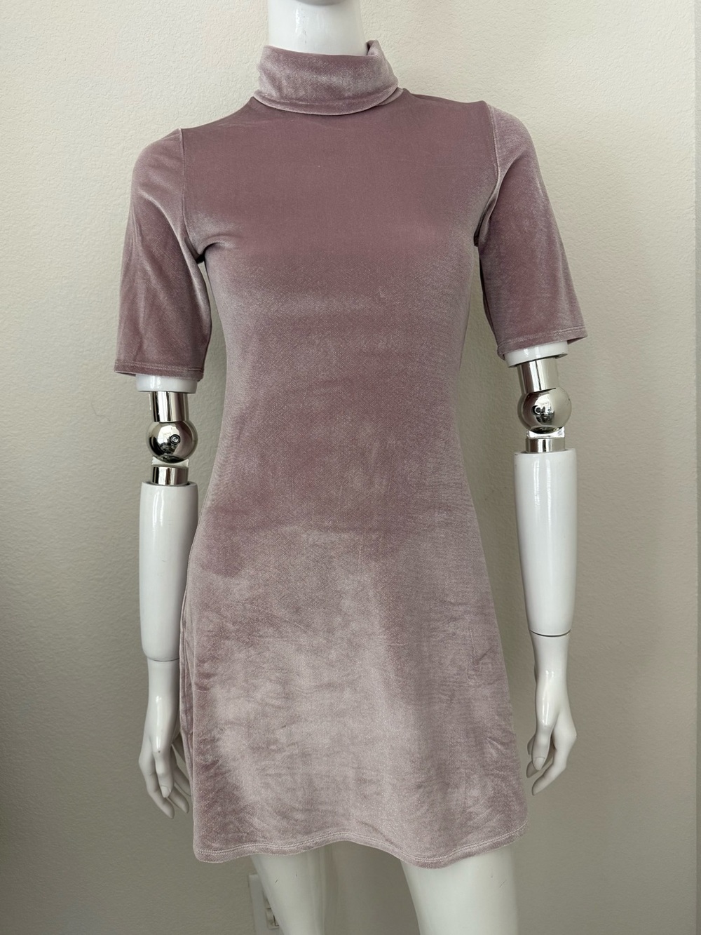 Emerald Sundae Velvet Turtleneck Mini Dress in Dusty Mauve